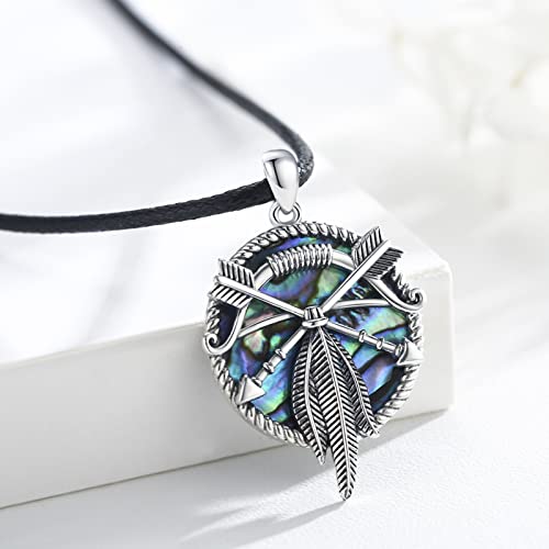 Native American Jewelry 925 Sterling Silver Feather Pendant Bow Arrow Necklace Abalone Shell Necklace Indigenous Jewelry Indian Gifts for Women Men Birthday2