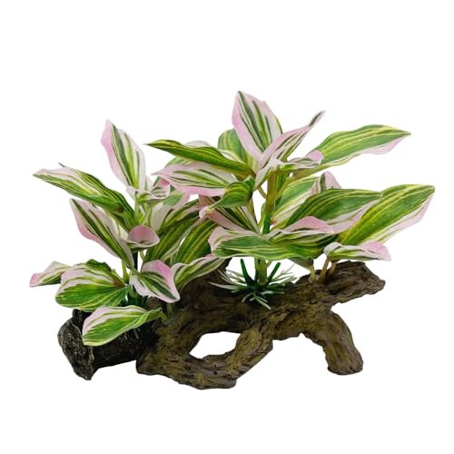 Image of Fish Tank Decorations Aquarium Decor Ornaments Betta Pink Leaf pad Hammock Artificial Driftwood Goldfish Bowl Accessories (Light Pink Set)