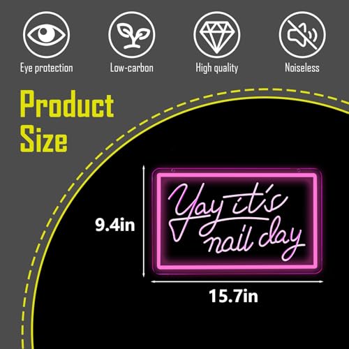 Image of Nail Day Light Up Neon Sign, Acrylic Wall Mount Decor, Dimmable USB Powered, 13.8 x 8.54 in, for Girls Room