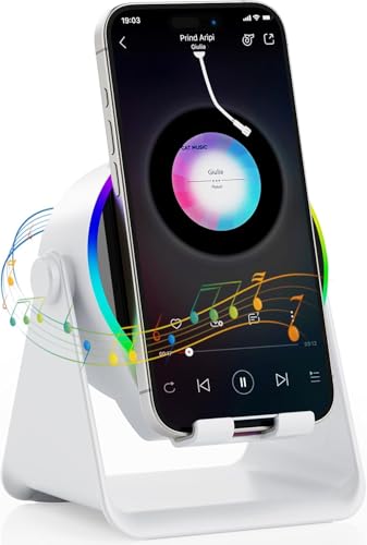 Wireless Induction Audio Bluetooth Speaker, 4-in-1 Design with RGB, Anti-Slip Base for 4-13" Phones, Bluetooth 5.3, Instant Play, Perfect Tech Gift (White)
