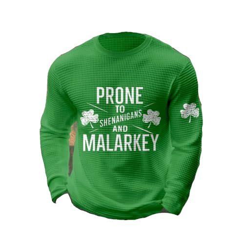 Mens St. Patrick's Day Waffle T-Shirt Prone to Shenanigans and Malarkey Casual T-Shirt
