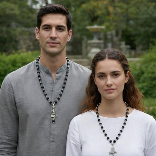 Image of Original Karungali Mala with Shiv Shakti Trishul Damru Nandi Pendant | Natural Black Ebony Wood Karungali Mala with traditional spiritual pendants for meditation prayer yoga and Pooja