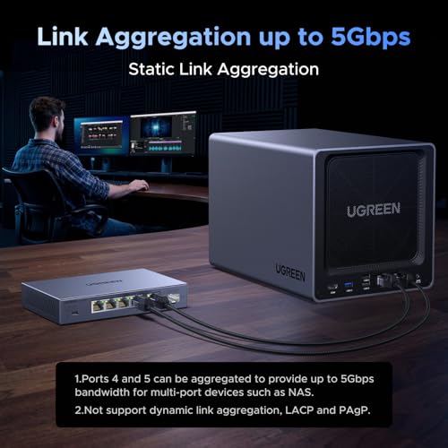 UGREEN 2.5Gb Switch, 6-Port Ethernet Switch, 5 x 2.5Gb + 1 x 10Gb SFP+, Standard/Link Aggregation to 5Gbps/VLAN 3 Modes, Plug & Play Metal Unmanaged Ethernet Splitter, Desktop/Wall Mount, for NAS, PC - Image 7