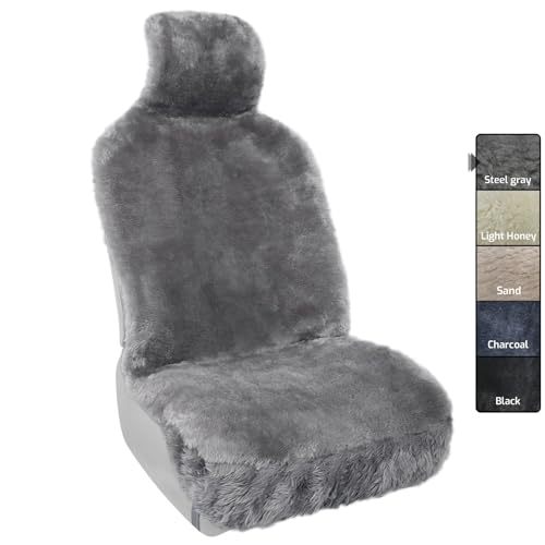 Aegis cover Sheepskin Seat Cover Genuine Australian Merino Wool Car Front Seat Covers, Luxury Breathable Super Soft Dense Pelt, Universal Fit for Most Automobiles, SUVs, Trucks,Sedans (Steel Grey)