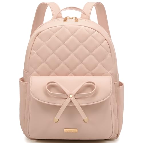 Marvolia Mini mochila para mulheres e meninas - Mochila de couro com lindo laço acolchoado pequenas mochilas, rosa, Small