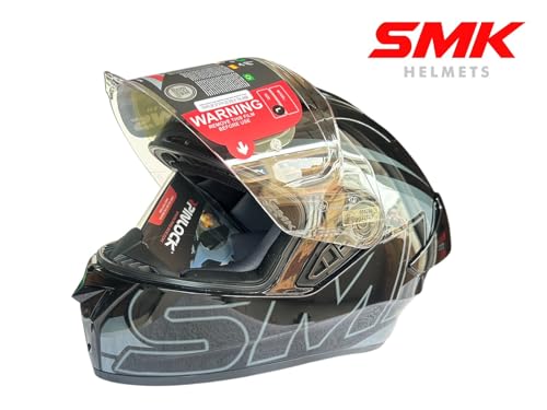 SMK Helmets Stellar Sports Full Face Helmet, Glossy Black Grey, M - Image 4
