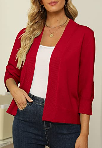 Image of Women's 3 /4 Sleeve Cropped Cardigan Sweater Open Front Short Shrugs Cardigans Lightweight Sweaters