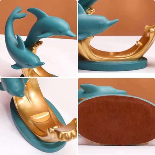 Porte-Bouteille de Vin Dauphin Turquoise - Sculpture Décorative de Table A3