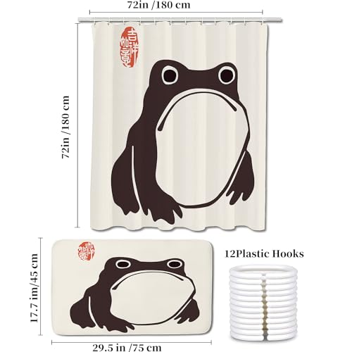 De-Mediocre Unimpressed Frog Shower Curtain Sets With Bathmat Cute Funny Japanese Shower Curtain Set Art Bath Curtain Bath Mat 72X72Inch 2 Pcs thumb #3