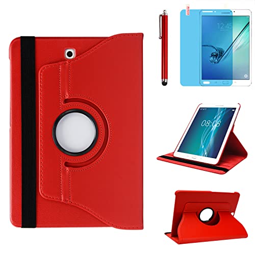 Case for Samsung Galaxy Tab S2 8.0 inch 2015 (SM-T710 T715 T713 T719),360 Degree Rotating Stand Case Smart Protective Cover,with Stylus Pen,Screen Film (Red)