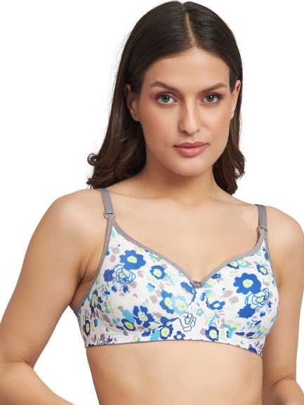 Image of Women's Cotton Floral Printed Lightly Padded Full Coverage Non-Wired T-Shirt Bra