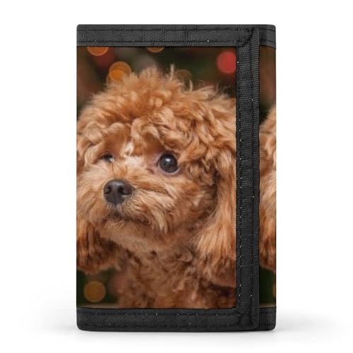 Image of Cute Poodle Puppy Trifold Wallets for Men with Credit Card Slot Clutch Purses Fashion Coin Purse