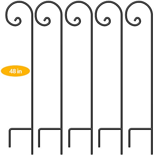 BEAU JARDIN 5 Pack Garden Shepherd Hook 48 in Bird Feeder Pole Hanging Plants Basket Hanger Stand 2/5 in Outdoor Pathway Solar Light Lantern Wind Chimes Wedding Decor Heavy Duty Rust Resistant Black