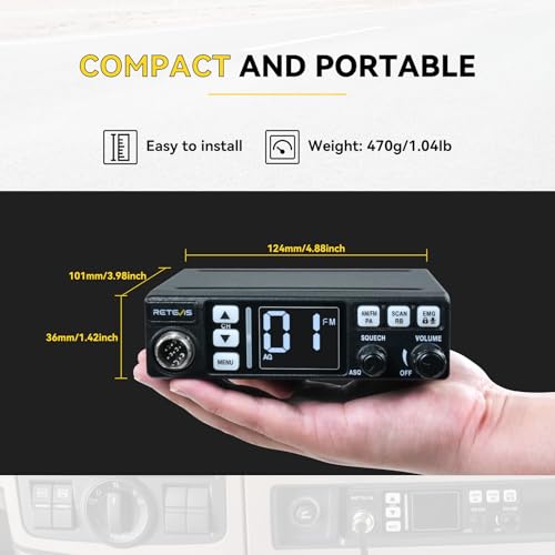 Retevis MB3 40-Channel AM/FM CB Radio Kit with Antenna, Full Set of Fixed-Mount Kit,ANL Noise Reduction, Emergency Channel 9/19, PA & VOX, Auto-Scan,External Speaker Jack,for Trucker Emergency - Image 6