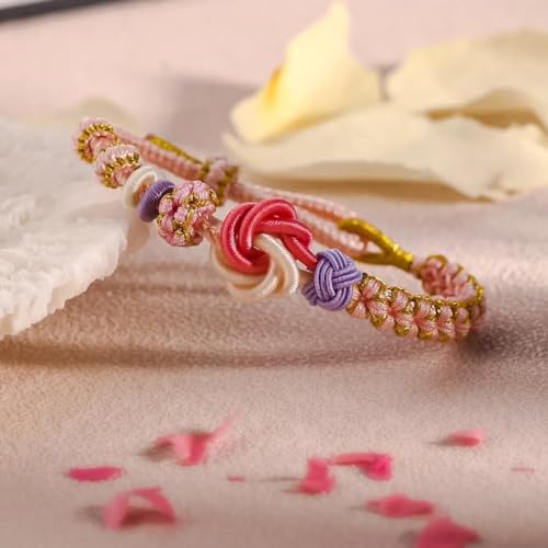 Image of Granddaughter Bracelet for Women, Cute Pink Peach Blossom Knot Bracelet from Grandma Trendy Handmade Braided Charms Bracelets Holiday Jewelry Gifts