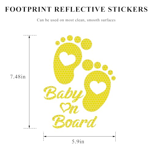 Image of Baby on Board Car Sticker, High Intensity Reflective Baby on Board Footprint Safety Warning Decal, Waterproof Kids on Board Baby in Car Feet Decal Sticker for Bumper (Yellow)