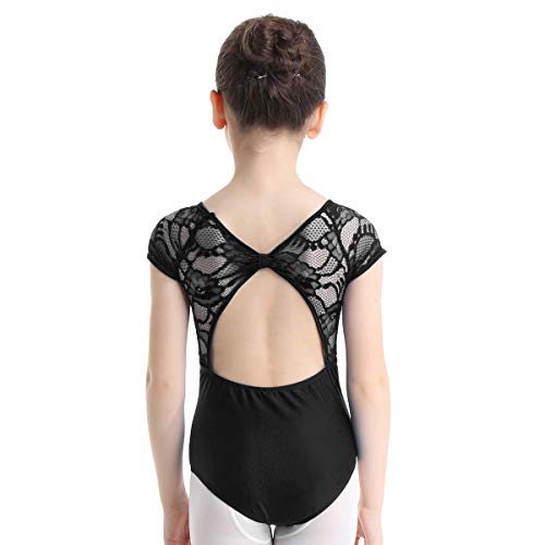 JEATHA Kids Girls One Piece Lace Splice Ballet Dance Costumes Gymnastics Leotard Bowtie Shaped Cutout Back Dancewear Black 10-12 - Thumbnail 6