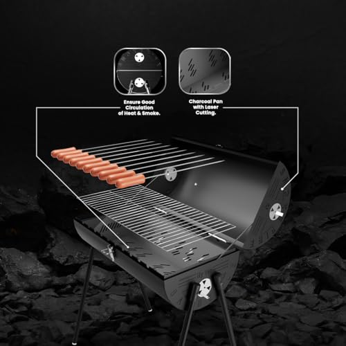 Image of H Hy-tec (Device) HYBB - Smokefire Charcoal Grill Barbeque with 10 Skewers & Charcoal Tray (Black)