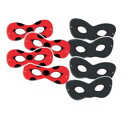 Lot de 8 masques Miraculous pour une fête à thème ou un anniversaire d'enfant - Ladybug, coccinelle, super-héros, fête d'anniversaire