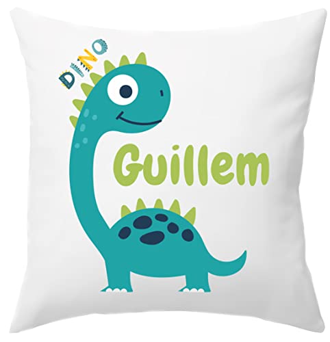 Worfull Regalos - Cojín con Nombre Personalizado - guardería - Vuelta al Cole- Varios diseños (Dino)