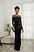 Vakkest Women Off The Shoulder Formal Dresses Long Sleeve Evening Party Velvet Maxi Dress High Split Cocktail Gowns Black