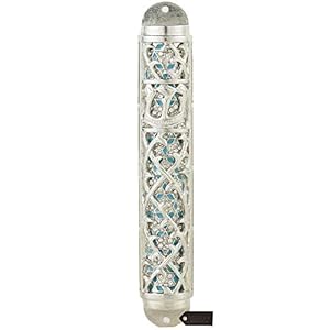 Matashi Hand Painted Enamel 7 inch Mezuzah Embellished w/Hebrew Shin and Crystals House Door Wall Decor House Décor Jewish Vacation Housewarming Current Home Blessing Reward
