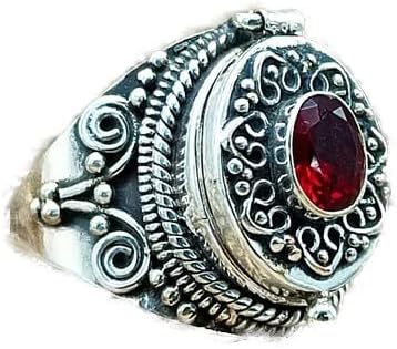 Natural Garnet Ring, Genuine Garnet Ring, Poison Box Ring, Wedding Ring, Artisan Design Ring, Handmade Poison Ring, Pillbox Ring, Red stone Ring, Faceted Garnet Ring, Poisoner Ring, Precious Ring