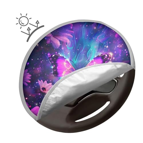 Image of Purple Butterfly Car Steering Wheel Cover Sun Shade Car Interior Sunshade Foldable Steering Wheel Shield Car Interior Accessories for Sun Heat Universal for Cars Truck SUV Van