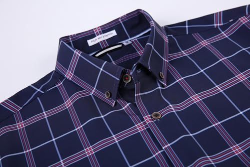 Alex Vando Mens Button Down Shirts Wrinkle Free 4-Way Stretch Print Business Casual Shirt
