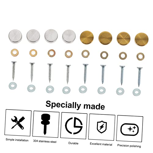 Juego de 16 sets de tornillos decorativos para panel de acero inoxidable para fijación de espejos miniatura 4