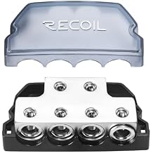 RECOIL BDB24 6-Way Power Distribution Block, 2 X 0/2/4 Gauge in / 4 X 0/2/4 Gauge Out Power Distribution Ground Distributor Block for Car Audio Amplifier Splitter