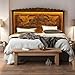 Rustic Hand Carved Wooden Headboard – LED Lighted, Natural Solid Wood, Handmade, Vintage Look, Compatible with Queen/King Beds