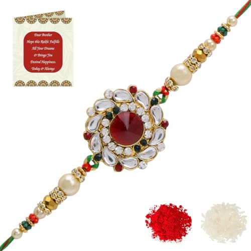 Brother Rakhi with Greeting Card | Rakhi Thread | Rakhi Gifts for Brother, Sister, Bhaiya, Bhabhi for Indian Rakhi Raksha Bandhan Festival (K14)2