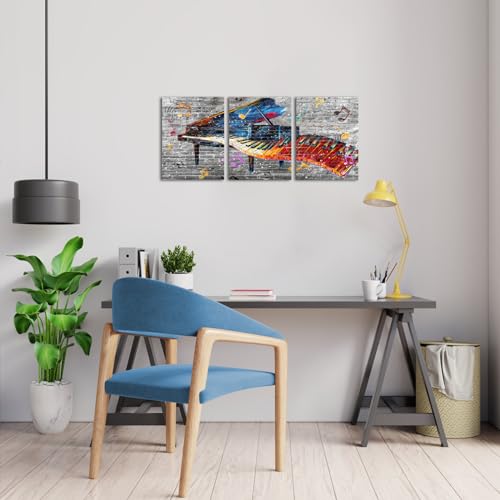 Biuteawal 3 Panels Piano Wall Art Musical Theme Painting Abstract Colorful Piano Keys Pictures Prints Music Room Decor Framed Ready To Hang thumb #2