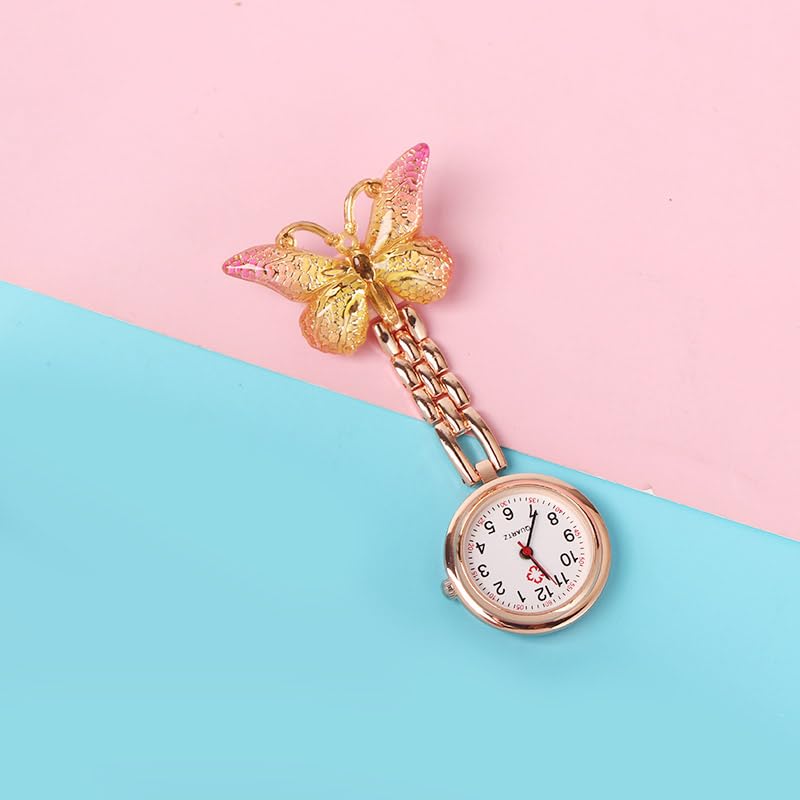 Image of 3Pcs Cute Butterfly Quartz Watch Brooch Accurate Timekeeping Stylish Design Lapel Clip On Fob Watch Style Pin Accessory