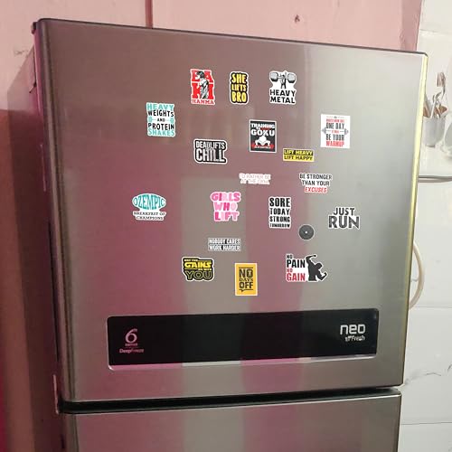 Image of WallDesign Complete Fitness Inspiration Fridge Magnet Set - Motivational Designs for Workout Warriors, Cute Durable Magnets for Magnetic Surface (Set of 19)