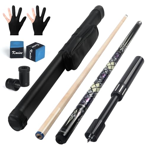Kmise Taco de billar de 58 pulgadas, 19 ~ 21 onzas con taco de extensión de fibra telescópica, juego de tacos de billar profesionales hechos a mano con estuche de cuero para tacos, tiza y guantes. (20