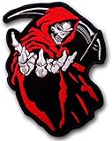 NeatPatch M Size Red Robe Grim Reaper Morale Patch Embroidered Iron on Badge Emblem Gloves Rider Biker UV Wand Heavy Metal broadheads Tattoo Jolly Roger