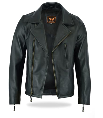 Men's Premium Motorcycle Cowhide Leather Jacket - Heavy Duty Biker Club Style Jacket