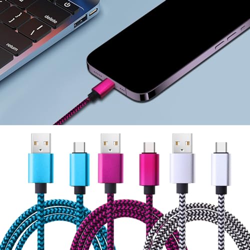 WINUERK 3PCS Type C Charger, Braided Charge Cord, 2.4A USB Type C Cable Car Fast Charging Cord, 3.3FT USB C Charger Cable Universal for Samsung A15 5G A14 5G, Google Pixel 8 Pro 8 7a 7 Pro 6 6a