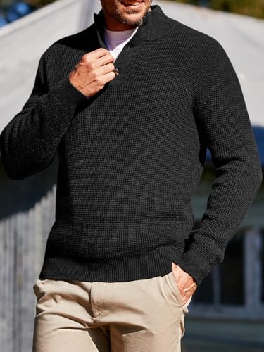 Runcati Mens Pullover Sweater Knitted Quarter Button Stand Collar Casual Thermal Henley Sweaters2