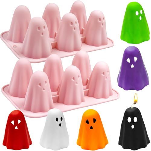 3D Ghost Silicone Molds 2 Packs, Halloween Silicone Baking Molds Ghost Chocolate Candy Mold for Halloween Party Favors Jelly Pudding Fondant Muffin Gummy Soap Candle Ice Cubes Crayon DIY Resin Crafts
