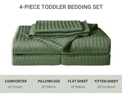 Image of ZPECC Toddler Bedding Set - 4 Piece Hypoallergenic Baby Crib Bedding Set for Boys and Girls, Includes Toddler Comforter, Flat Sheet, Fitted Sheet and Pillowcase, Olive Green