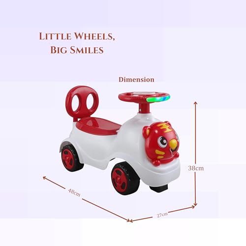 Image of kidsROAR Push Ride On Car for Kids 1-5 Years | Baby Push Car with Music, 3D Lights & Backrest | Premium Ride On Toy Supports Up to 35kg (Tiger, RED)