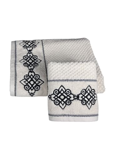 Image of SENSES by Riba Cotton Towel Set 550 GSM - Design 3, 2 Pcs| 1 Bath + 1 Hand Towels Combo | Super Soft, Absorbent, Lightweight, Antimicrobial, Low Linting