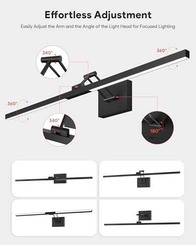 Image of VONLUCE 36 inch LED Bathroom Vanity Light, 3CCT Modern LED Vanity Lights with 360 Rotatable Head & Swing Arm, 15.4W Bathroom Light Fixture Over Mirror, LED Lights for Bathroom Bedroom, Matte Black | 3CCT, Flicker-free, 360 Rotatable Head & Swing Arm, IP44 waterproof Bathroom Light Fixture Over Mirror for Bathroom, Picture