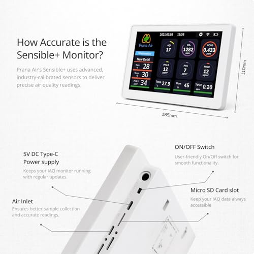 Image of Prana Air Sensible+ Indoor Air Quality Monitor - 7 Inch Touch Screen, PM2.5, CO2, TVOC, HCHO | WiFi, Mobile & TV App Enabled