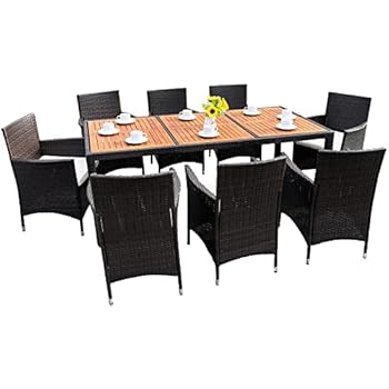 Alternative view of UMTEC Outdoor Patio Table and Chairs Set for 8 Person, 9 Piece Wicker Outdoor Dining Set for Backyard Deck Poolside