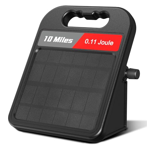10 Mile Solar Fence Charger 0.11J Electric Fence Energizer with Day Night Mode 24-Hour Protection
