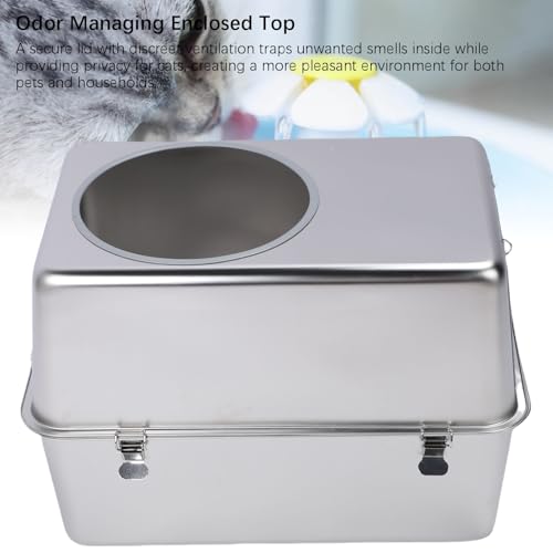 Arenero Cerrado de Acero Inoxidable para Gatos con Tapa miniatura 4